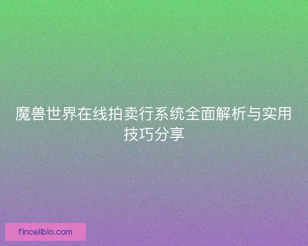 魔兽世界在线拍卖行系统全面解析与实用技巧分享