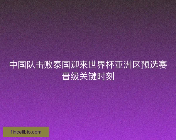 中国队击败泰国迎来世界杯亚洲区预选赛晋级关键时刻
